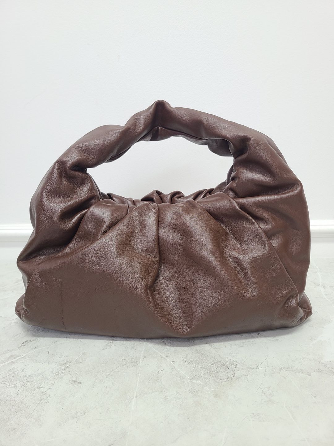 Bottega Veneta Bark Brown Leather Shirred Hobo Shoulder Bag
