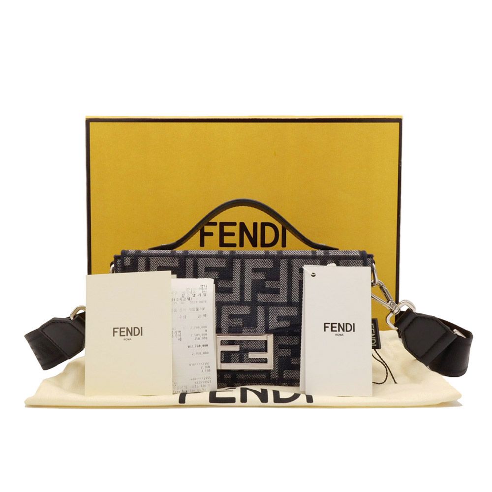 Fendi Dark Blue FF Jacquard Soft Trunk Baguette Crossbody