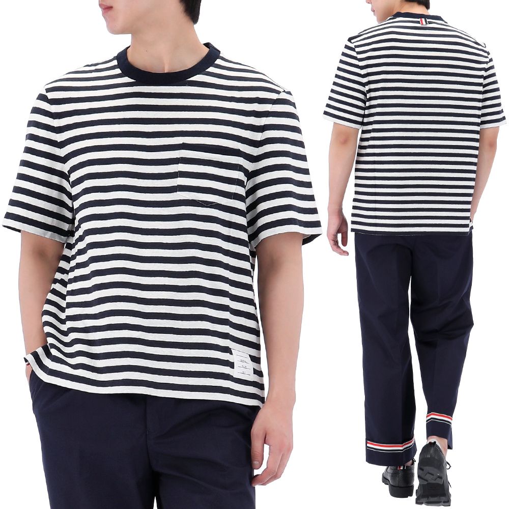 【送料&関税込】Thom Browne Linen Striped Pocket T-shirt Thom Browne Linen Striped Pocket T-shirt Thom Browne
