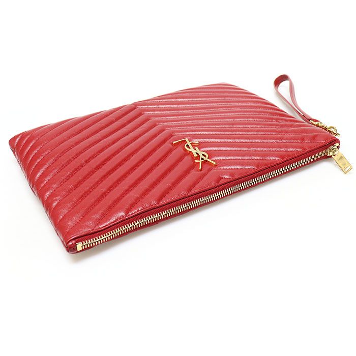 Saint Laurent Red Matelassé Quilted Calf Gold Monogram
