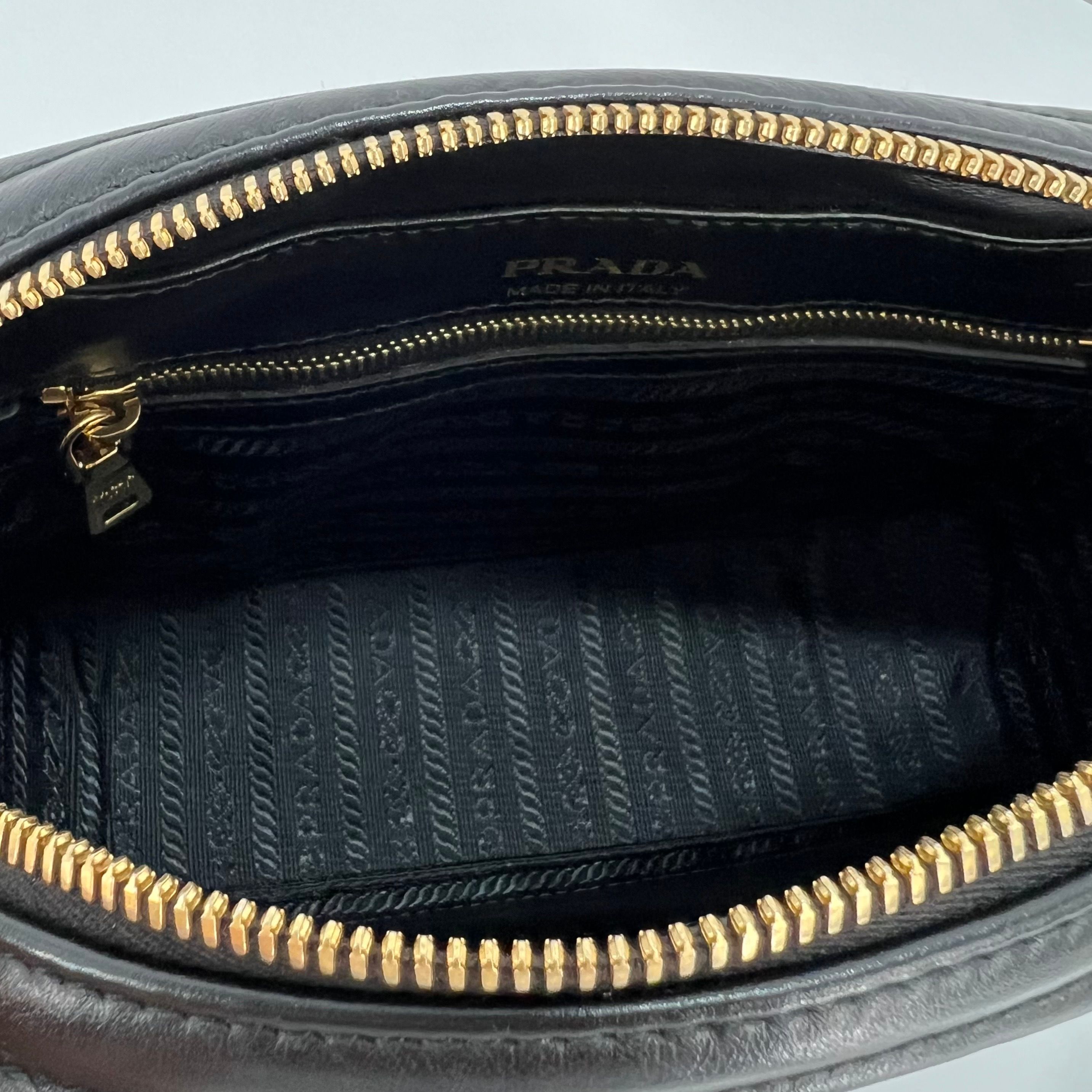 Prada Diagram Gold Chain Crossbody Camera Bag Black (1BH083 Prada Diagram Gold Chain Crossbody Camera Bag Black (1BH083