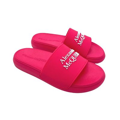 알렉산더 맥퀸 우먼스 로고 러버 투톤 슬라이드 슬리퍼 NEON PINK WHITE 666983 W4RF0 5727