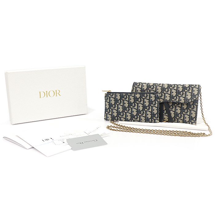 Dior Blue Oblique Jacquard Saddle WOC Chain Wallet Crossbody