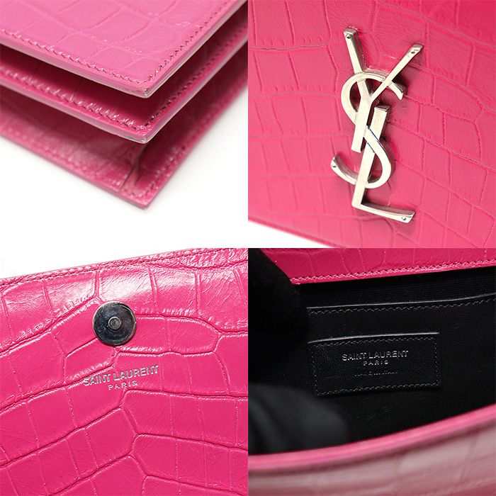Saint Laurent Pink Pattern Silver Logo Monogram Clutch