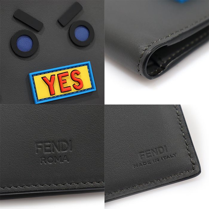 Fendi Gray Leather YES Face Bifold Wallet 7M0169 98995991 | eBay
