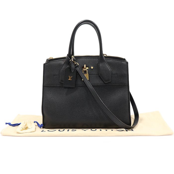 宅配便配送 Louis Vuitton City Steamer MM Black Grained Calfskin M53015 小物