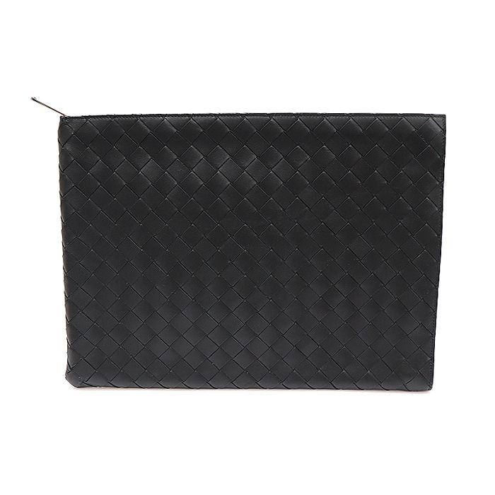Bottega Veneta Black Intrecciato Half-Zip Document Pouch