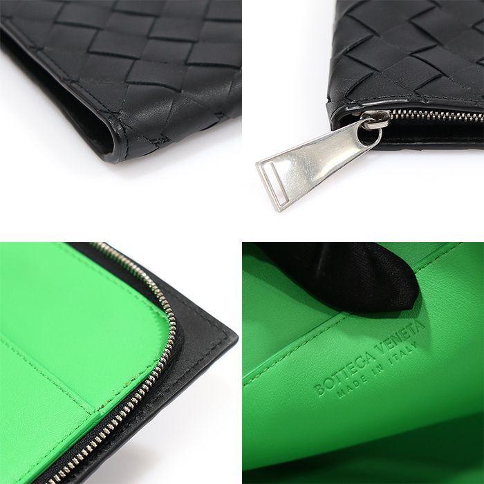 Bottega Veneta Black Intrecciato Half Zip Document Clutch