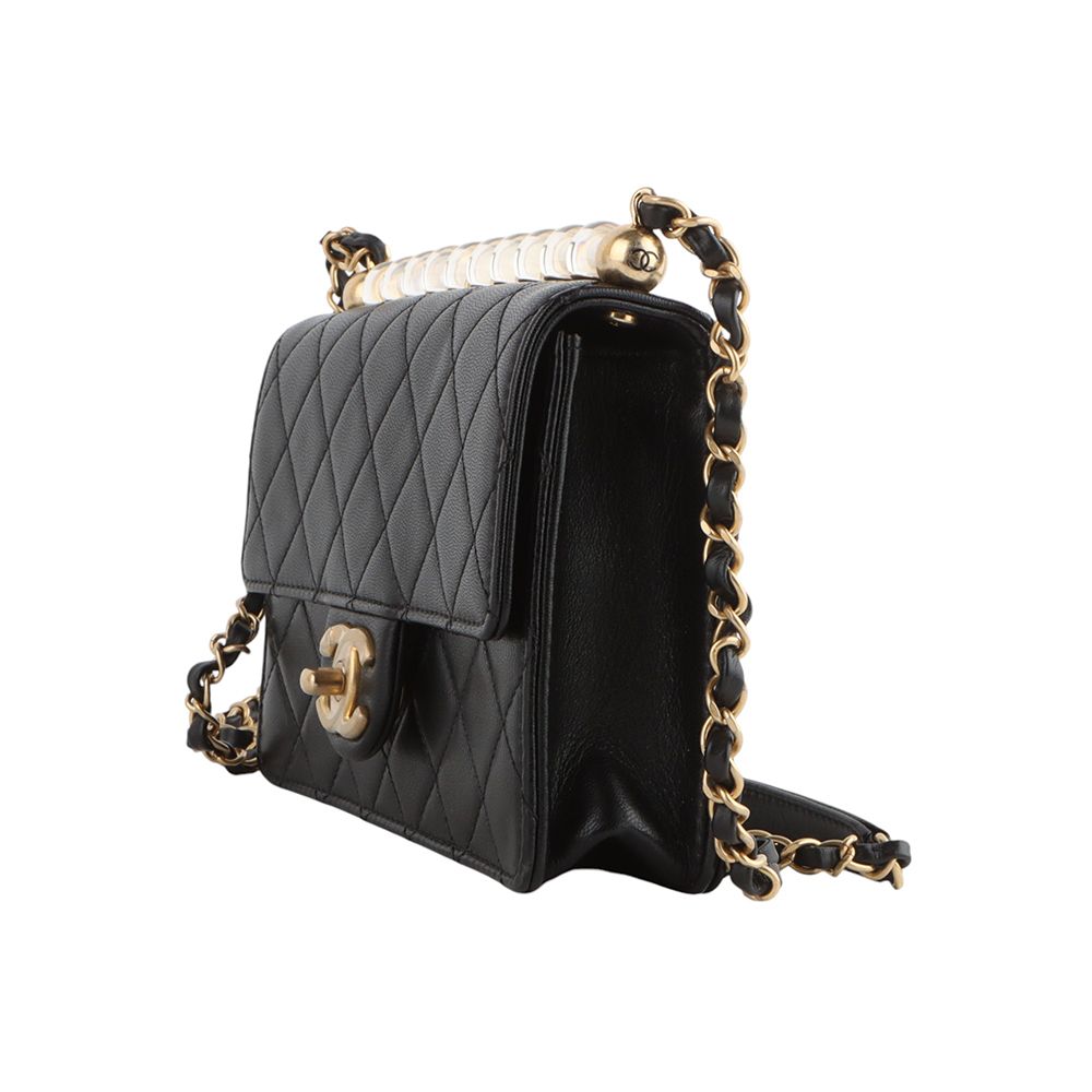 CHANEL Acrylic Bead Flap Crossbody Bag Medium Black 33323