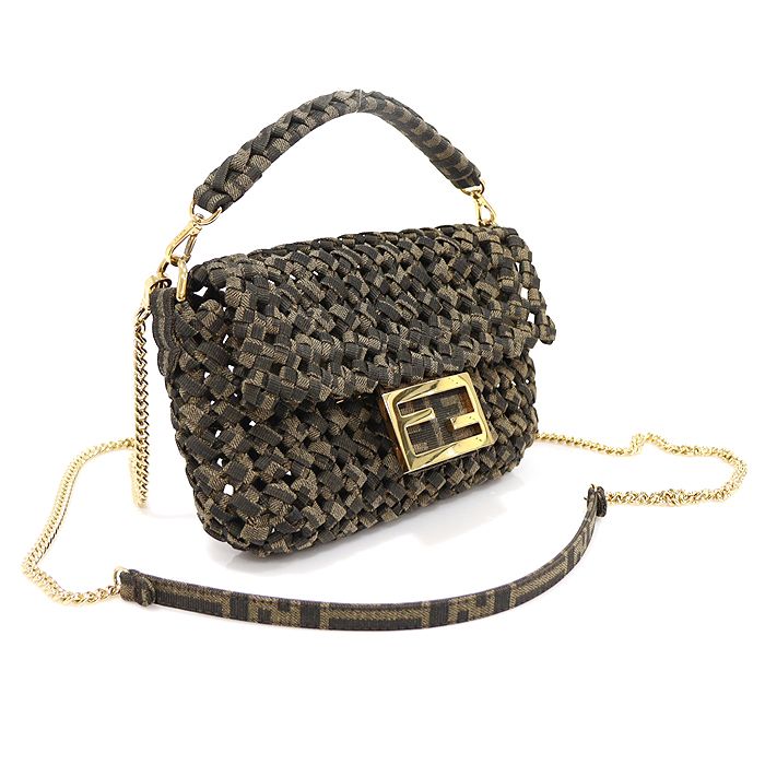 【送料&関税込】Fendi Fe50117i055 - Havana Fendi Brown Jacquard Woven Interlace Gold-tone FF Logo