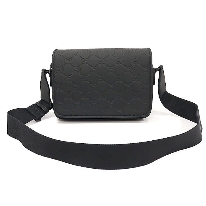 Gucci Black GG Rubber Effect Leather Messenger Crossbody Bag