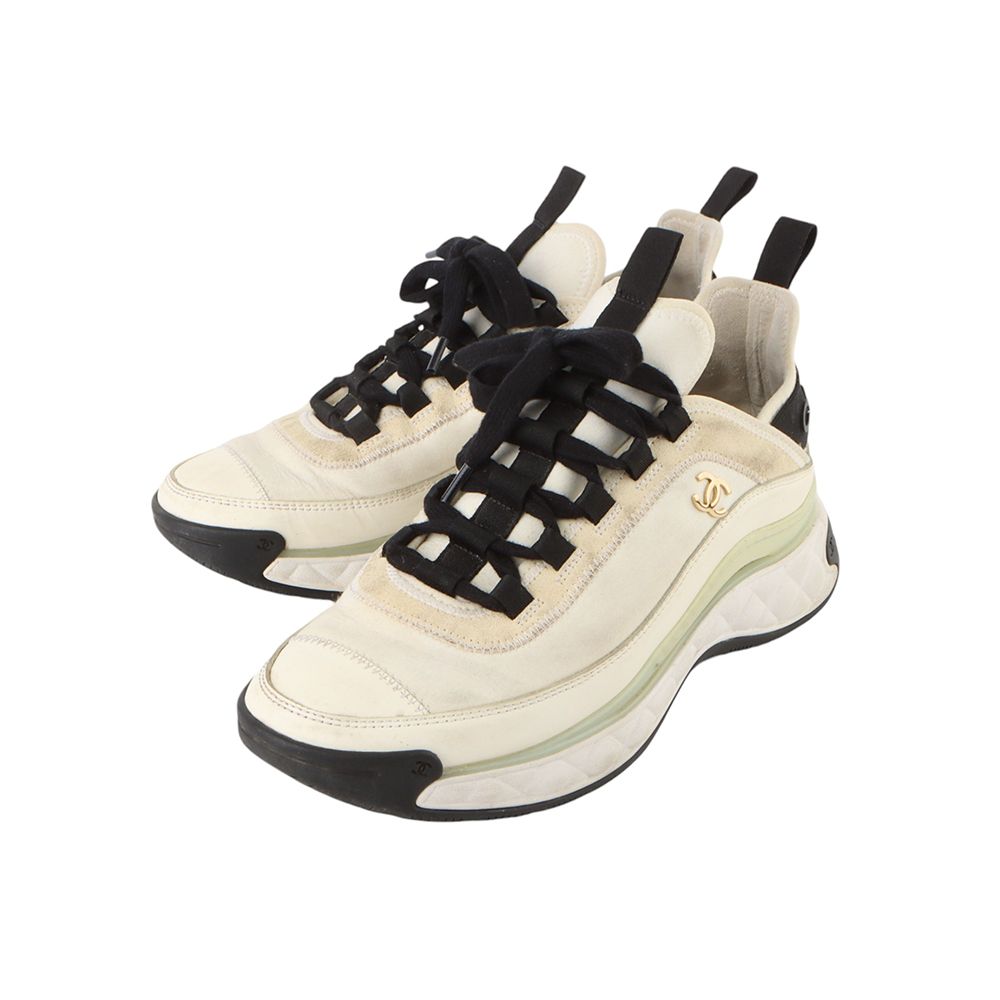 CHANEL Mixed Fiber Gold Logo Sneakers Size 38 G35617 | eBay