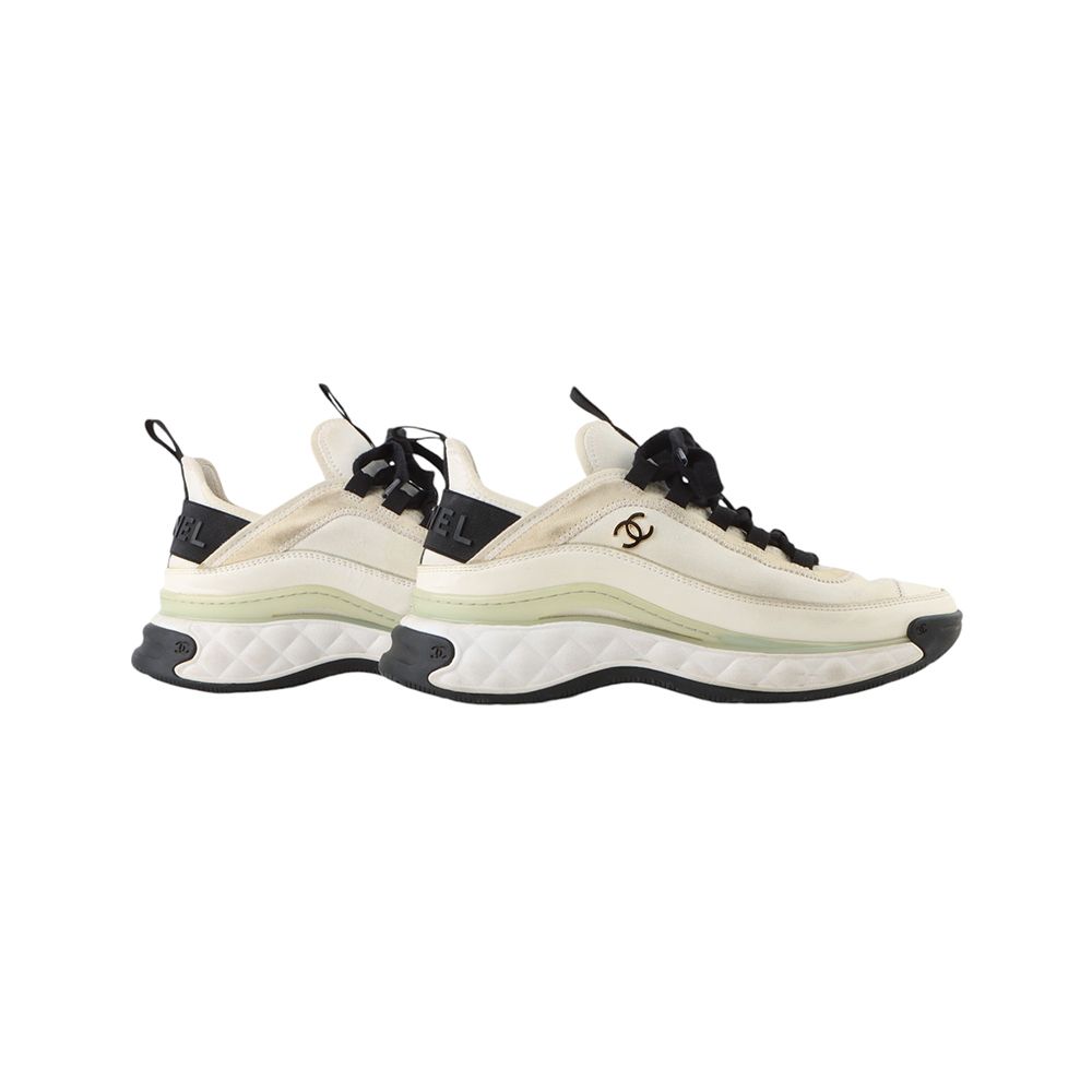 CHANEL Mixed Fiber Gold Logo Sneakers Size 38 G35617