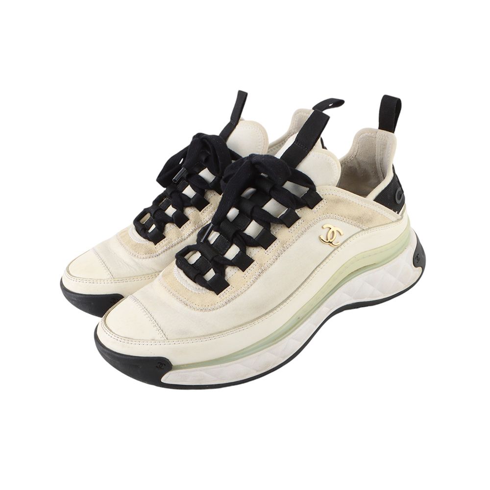 CHANEL Mixed Fiber Gold Logo Sneakers Size 38 G35617 | eBay