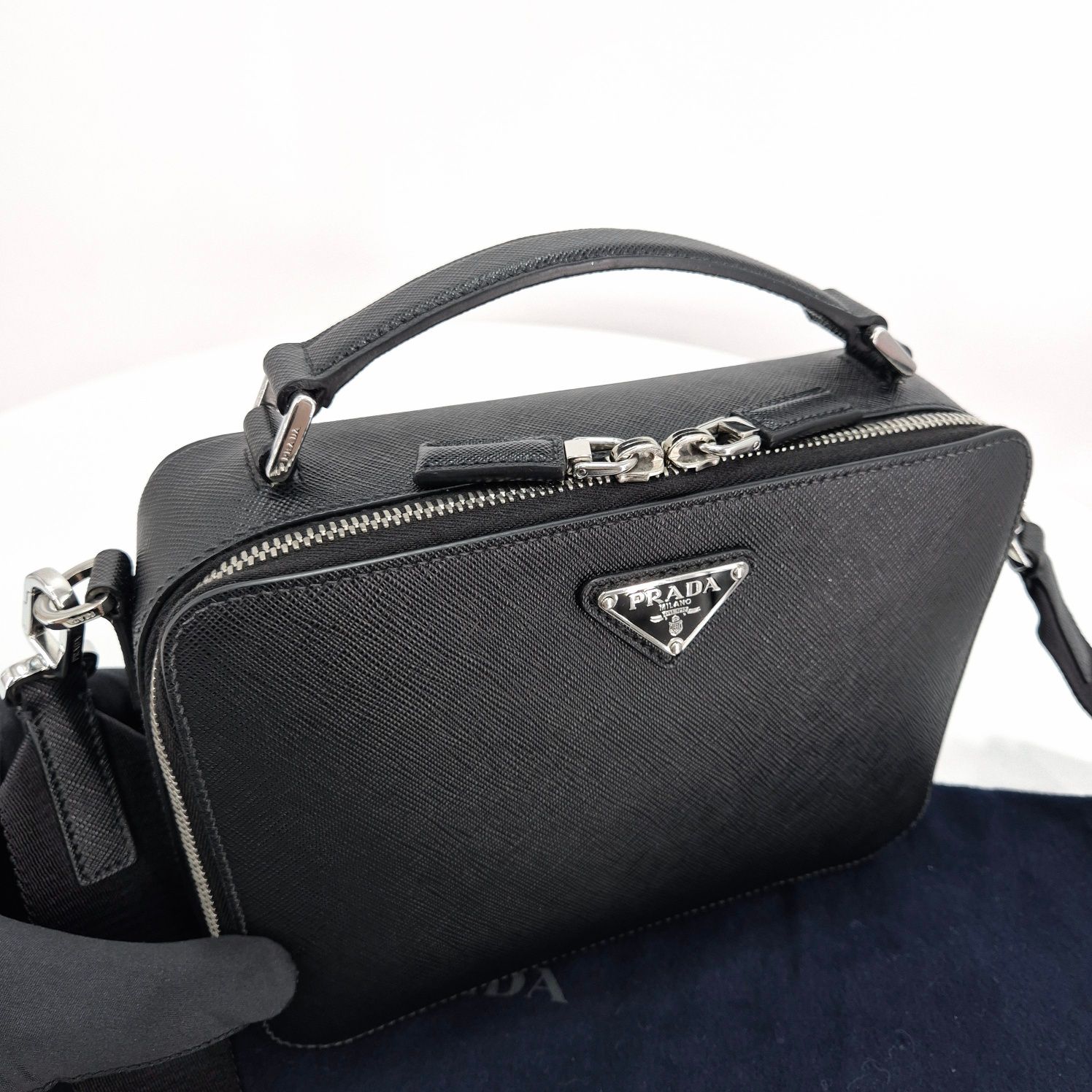 Prada Triangle Logo Crossbody Messenger Bag Black (2VH069