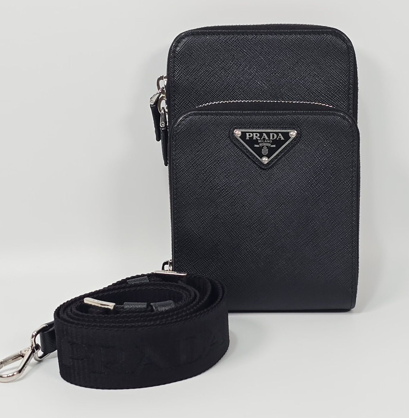 Prada Triangle Logo Saffiano Phone Pouch 18x12x4.5 115840880 Prada Triangle Logo Saffiano Phone Pouch 18x12x4.5 115840880
