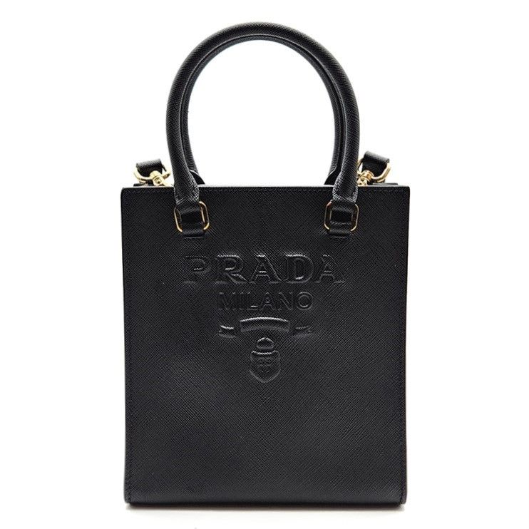 Prada Black Saffiano and City Calf Leather Zip Tote Bag