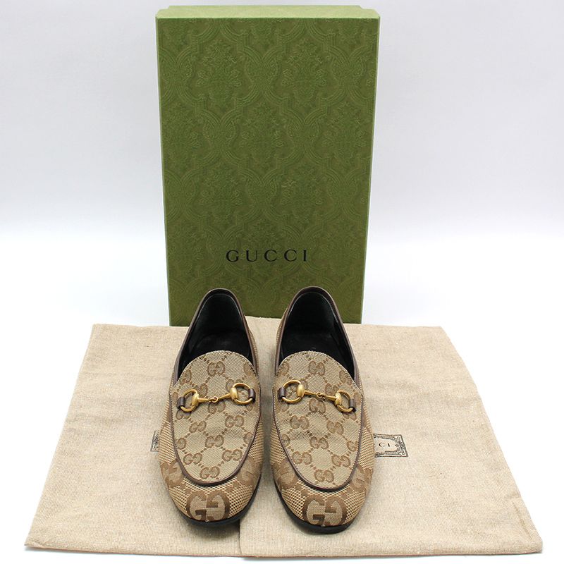 Women's Horsebit wedge loafer in beige and blue GG canvas