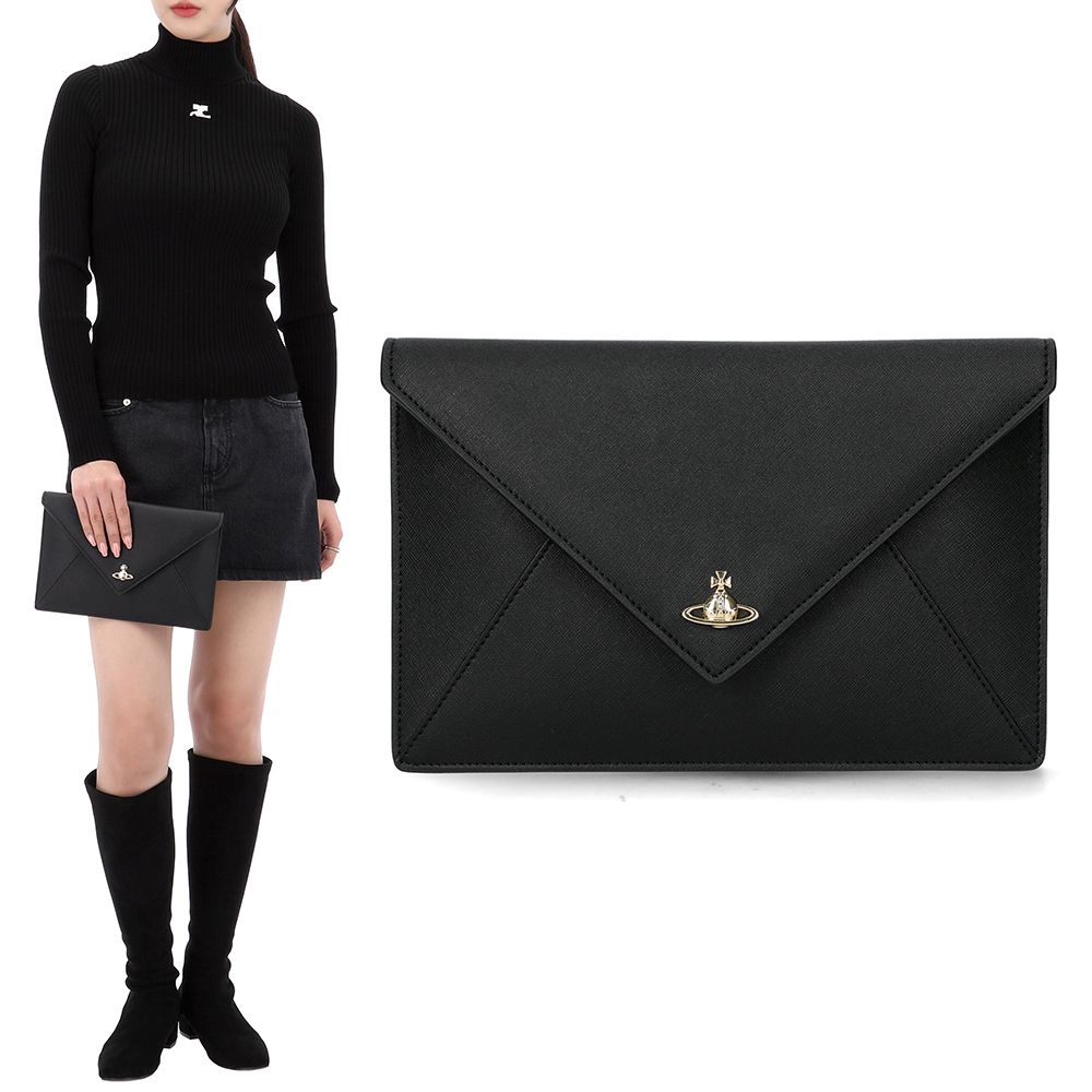 Vivienne Westwood正規品/送料関税込み Saffiano clutch bag Saffiano Clutch With Flap in BLACK | Vivienne Westwood®