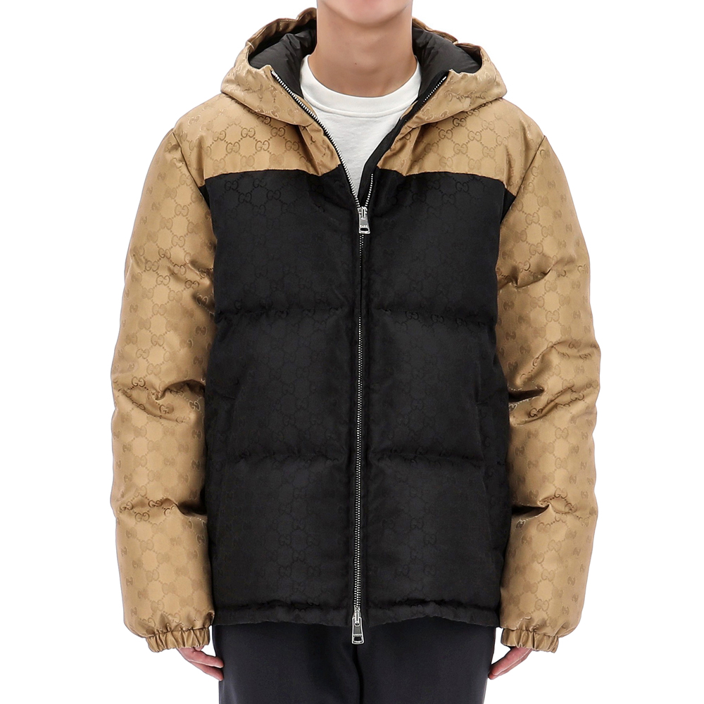【関税&送料込】Gucci Two-Tone Wool Blend Padded Jacket Children's GG canvas padded jacket in camel and dark brown
