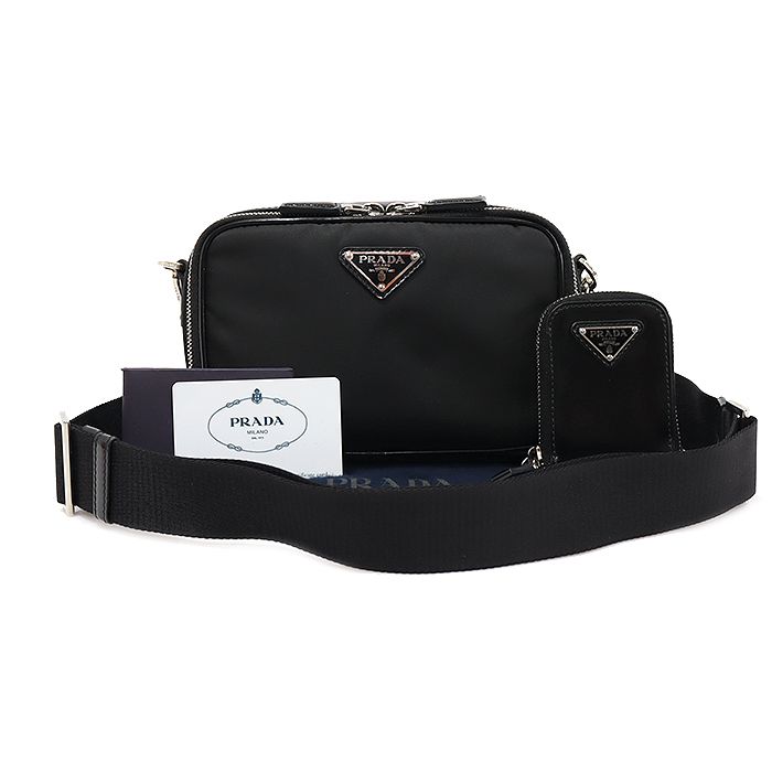 Prada Black Nylon Brushed Leather Triangle Brick Crossbody