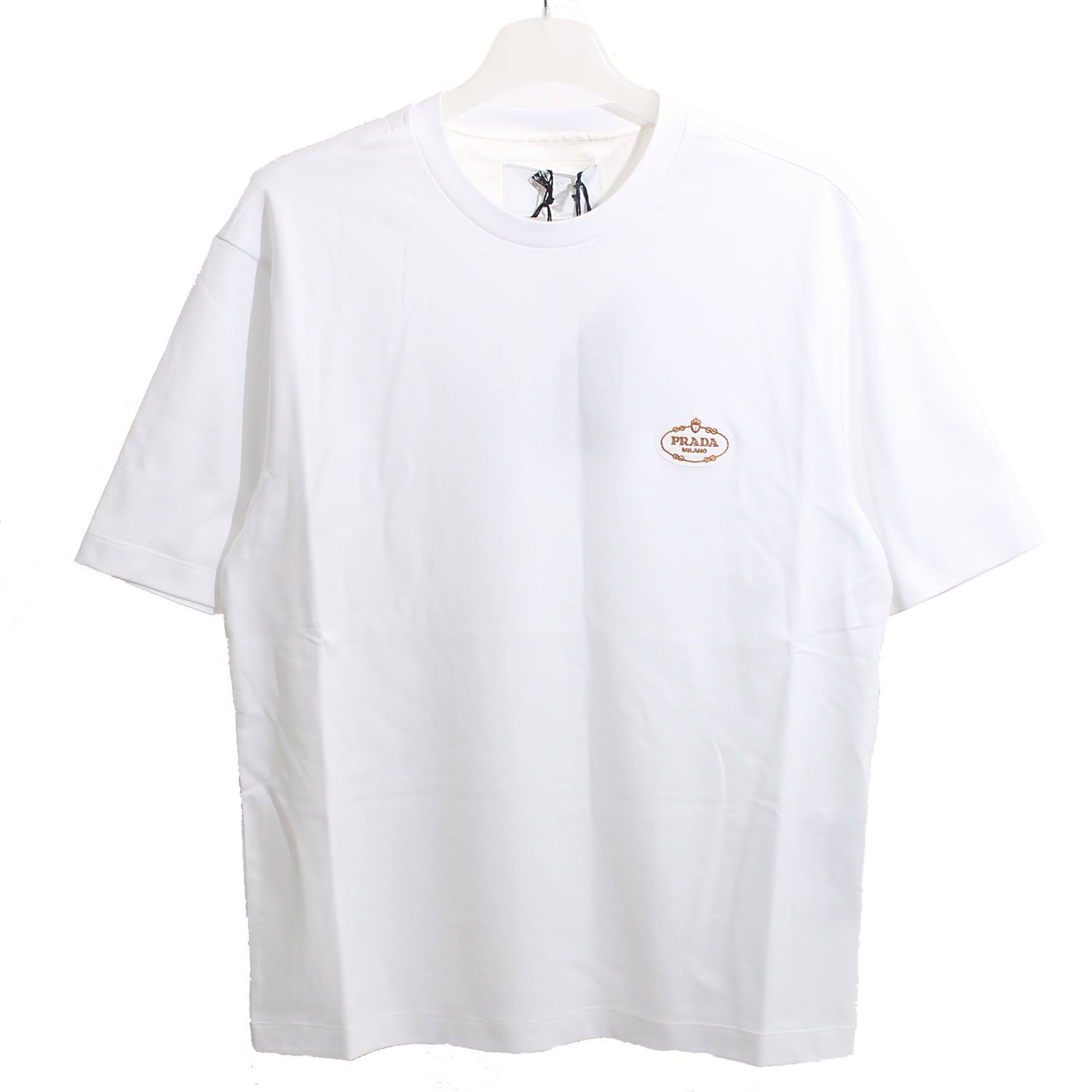 25SS 프라다 자수 로고 반팔 화이트 UJN837 240 F0009