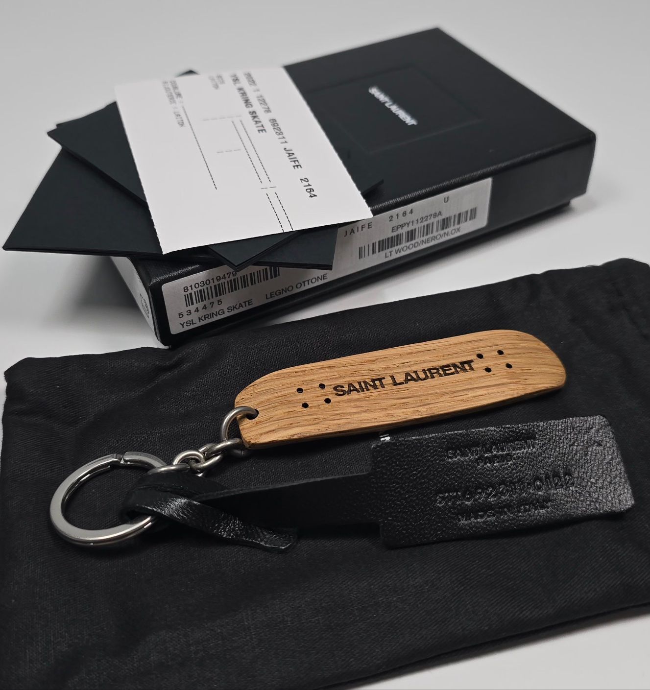 Saint Laurent Wood Skateboard Logo Keyring 8.5x2.5cm Saint Laurent Wood Skateboard Logo Keyring 8.5x2.5cm