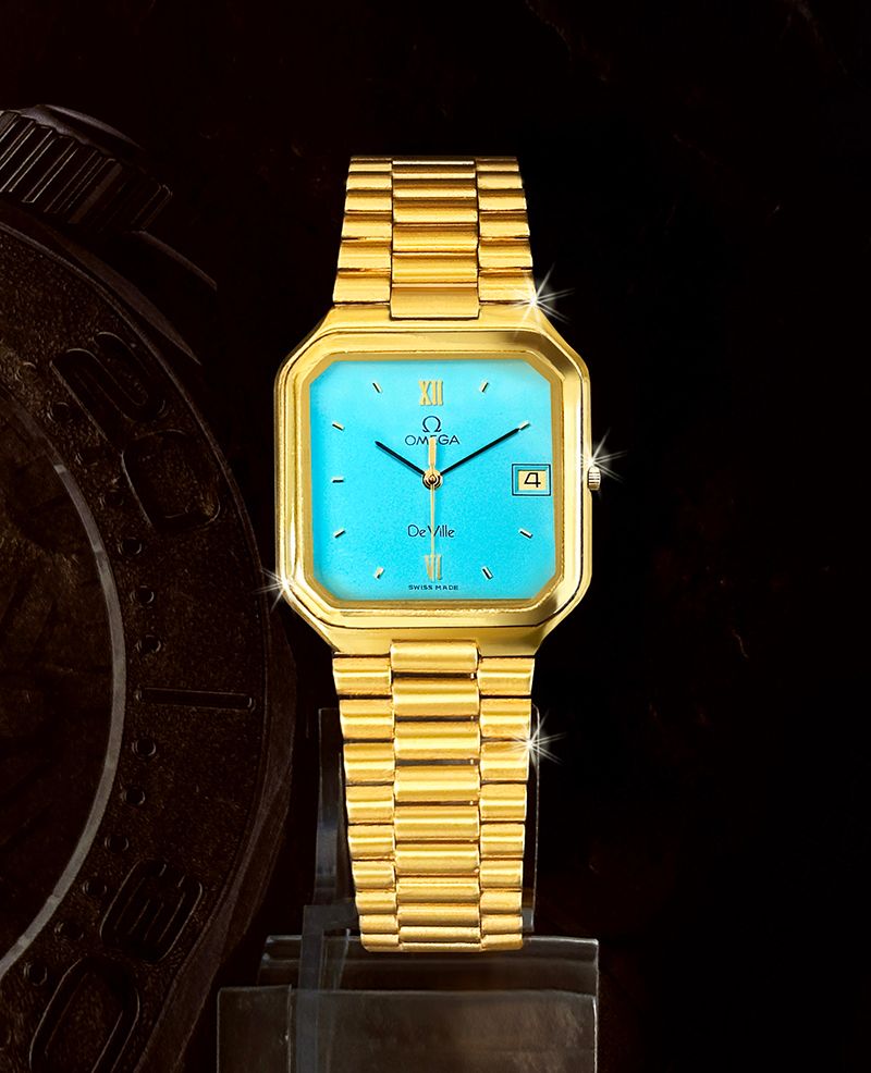 Omega Rare Deville Turkish Blue Dial Unisex Gold Band Watch Omega Rare Deville Turkish Blue Dial Unisex Gold Band Watch