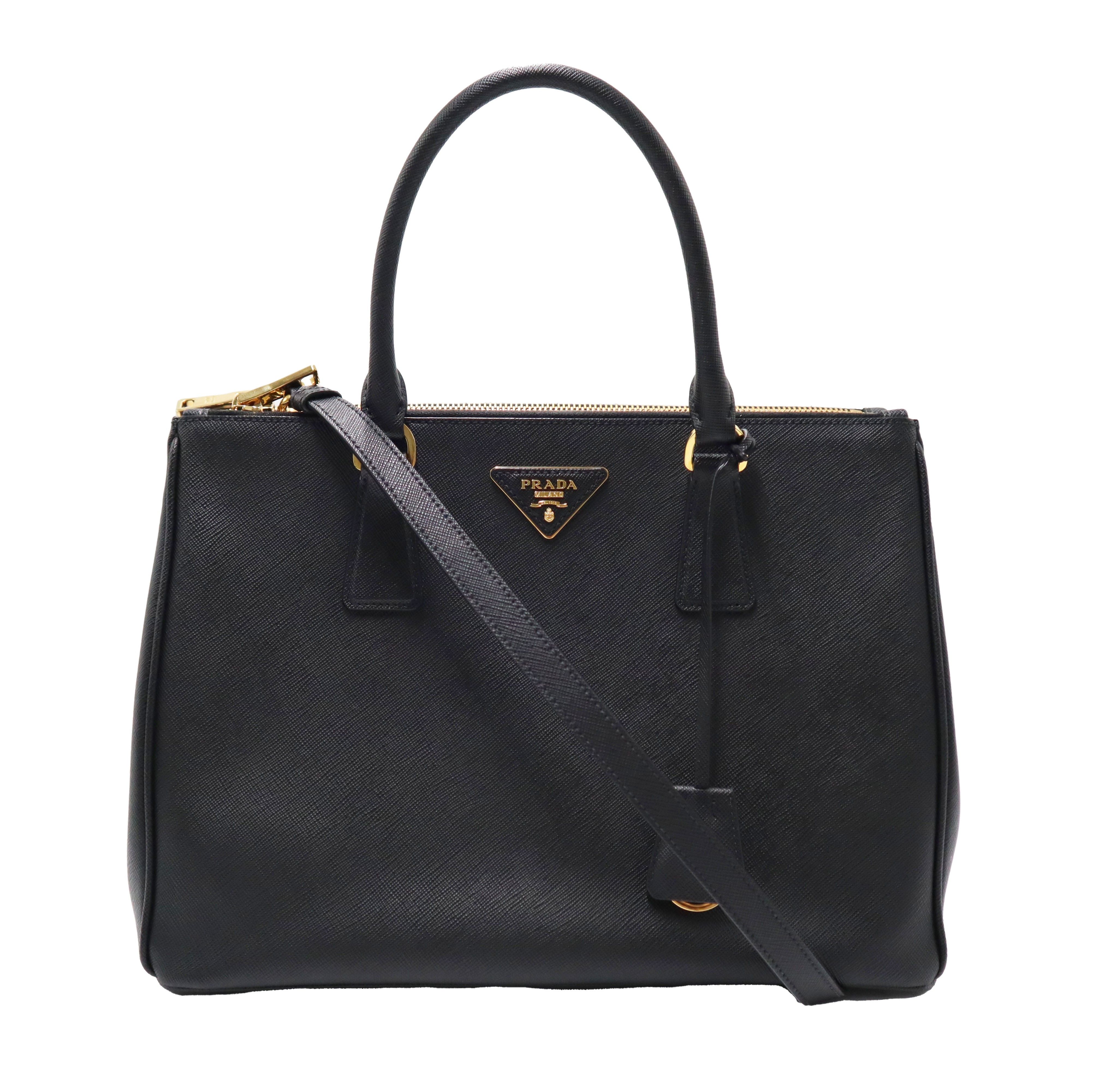 Prada(프라다) 1BA274 블랙 사피아노 럭스 트라이앵글 로고 갤러리아 라지 2WAY