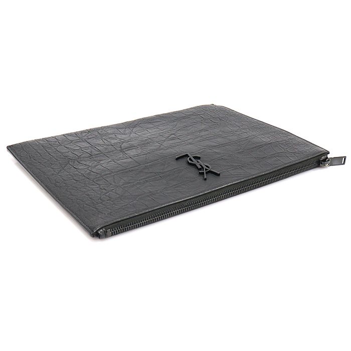 Saint Laurent Black Pattern Matte Monogram Pouch Clutch