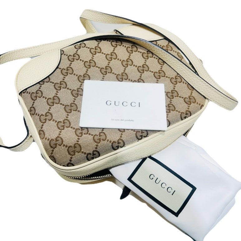 구찌 (GUCCI) 449413 베이지 레더 GG로고 자가드 디스코백 크로스백
