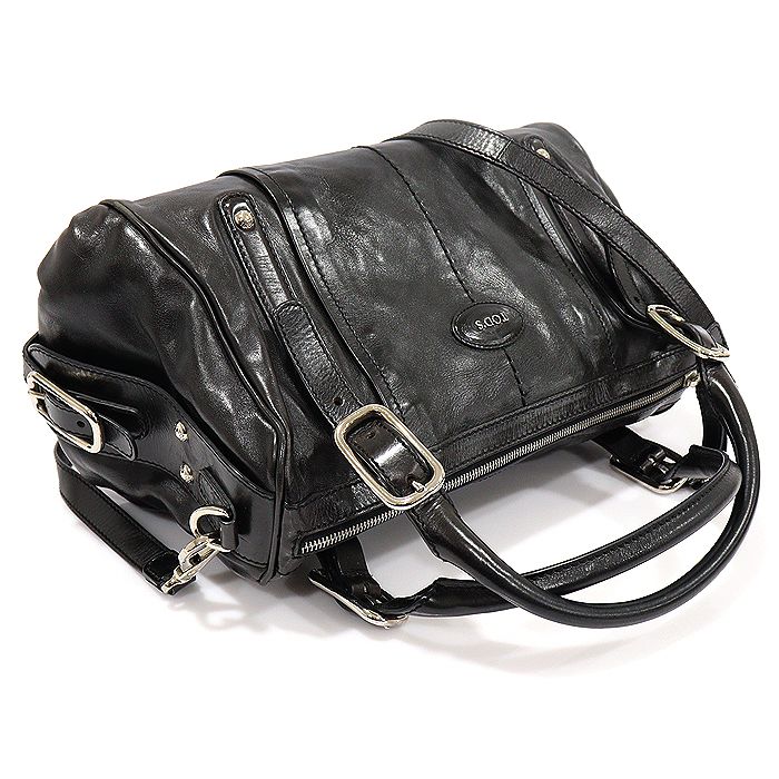 【関税&送料込】Tod'S Tod S Borsa A Secchiello Media In Pell Tods Black Leather Silver G Line Boston Tote 2WAY CO86080TO