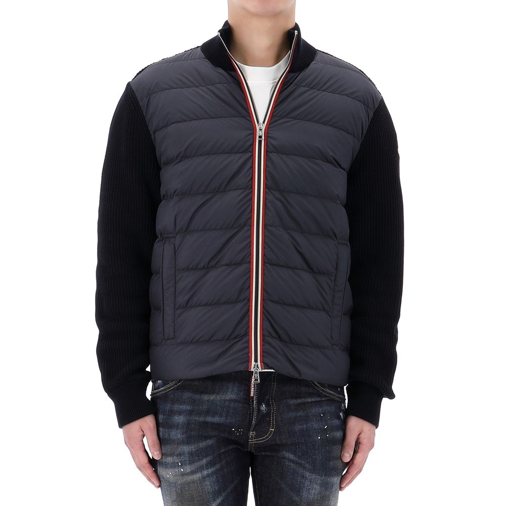 MONCLER140/10a/NECKERGIUBBOTTO/ブラック新品同様 Moncler Logo Patch Padded Cardigan Jacket 9B00006 M1367 779