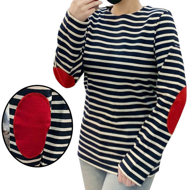 더팩토리 22SS 세인트 제임스 MERID MOD R COUD 엘보 패치 긴팔 티셔츠 (0407 MARINE ECRU TULIP)