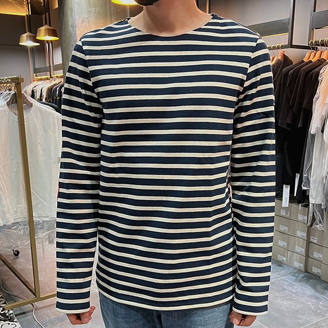 더팩토리 22SS 세인트 제임스 MERID MOD R COUD 엘보 패치 긴팔 티셔츠 (0407 MARINE ECRU TULIP)