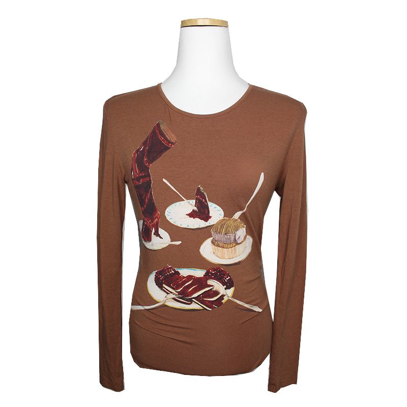ISSEY MIYAKE FETE Coffee Brown Print Top 2 124507937 | eBay