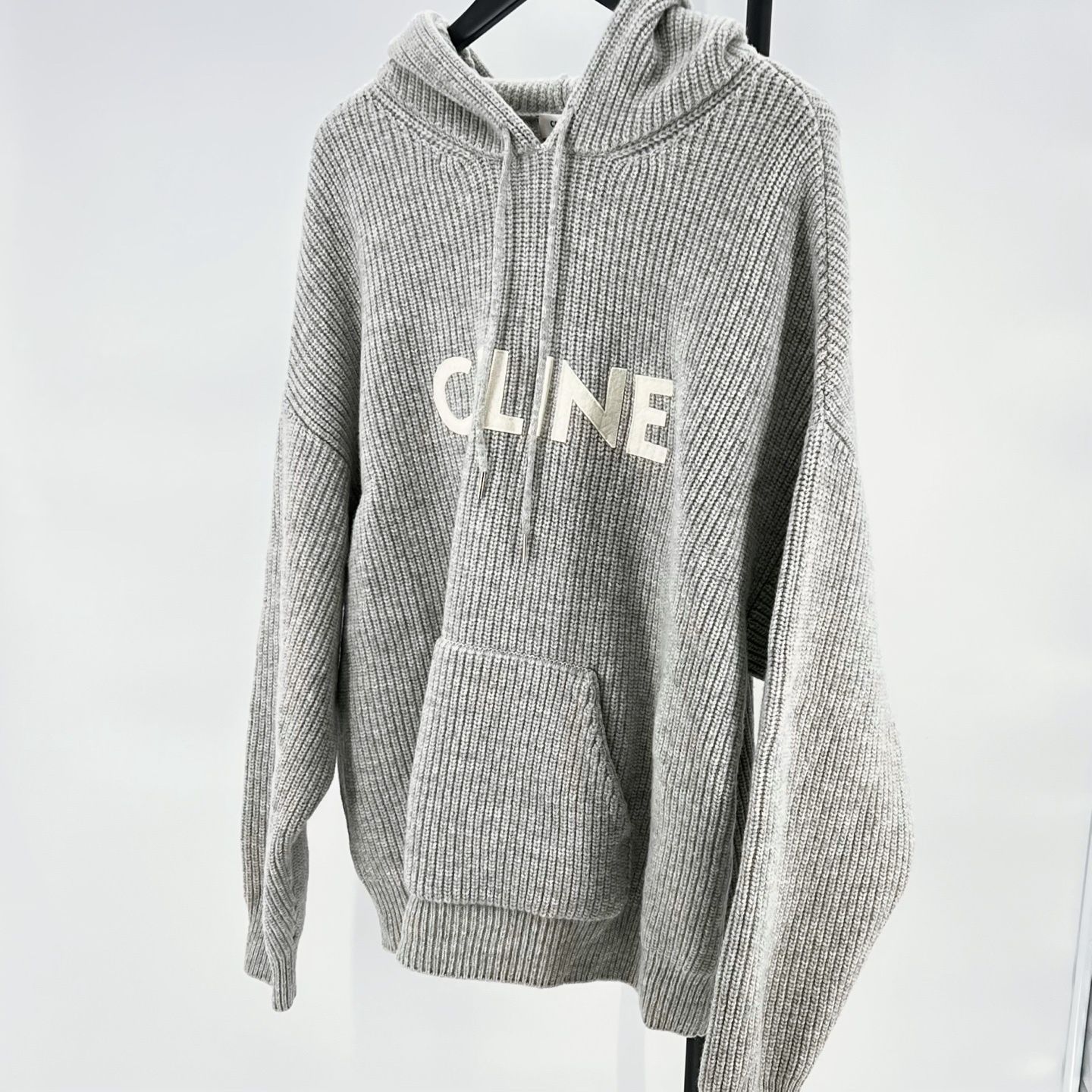 Celine Ribbed Wool Knit Hoodie Grey SKU12345 | eBay