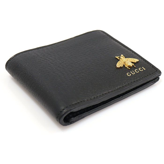 Gucci Black Leather Metal Bee Animalier Wallet 523664