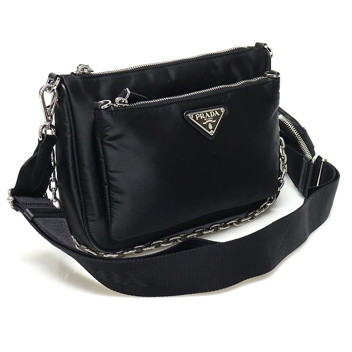 激安通販の Prada Black Tessuto Safiano Triangle Logo Nylon Crossbody バッグ