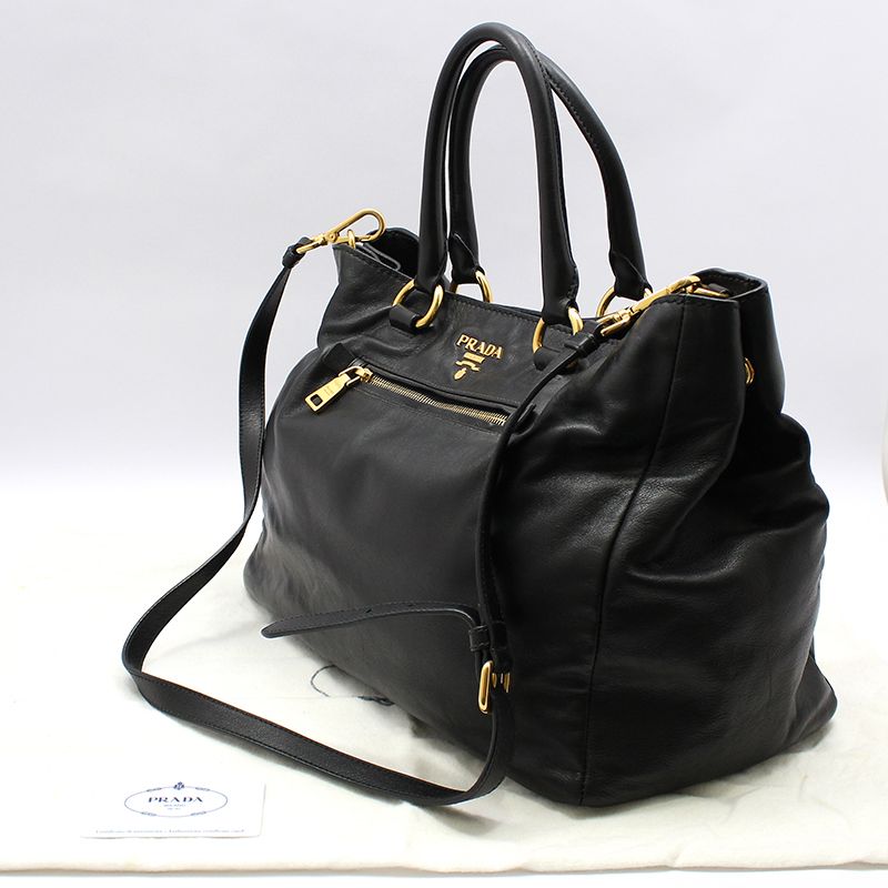 本物 Prada Black 125859777 BN2103 Bag Shoulder Leather Calf Soft 小物