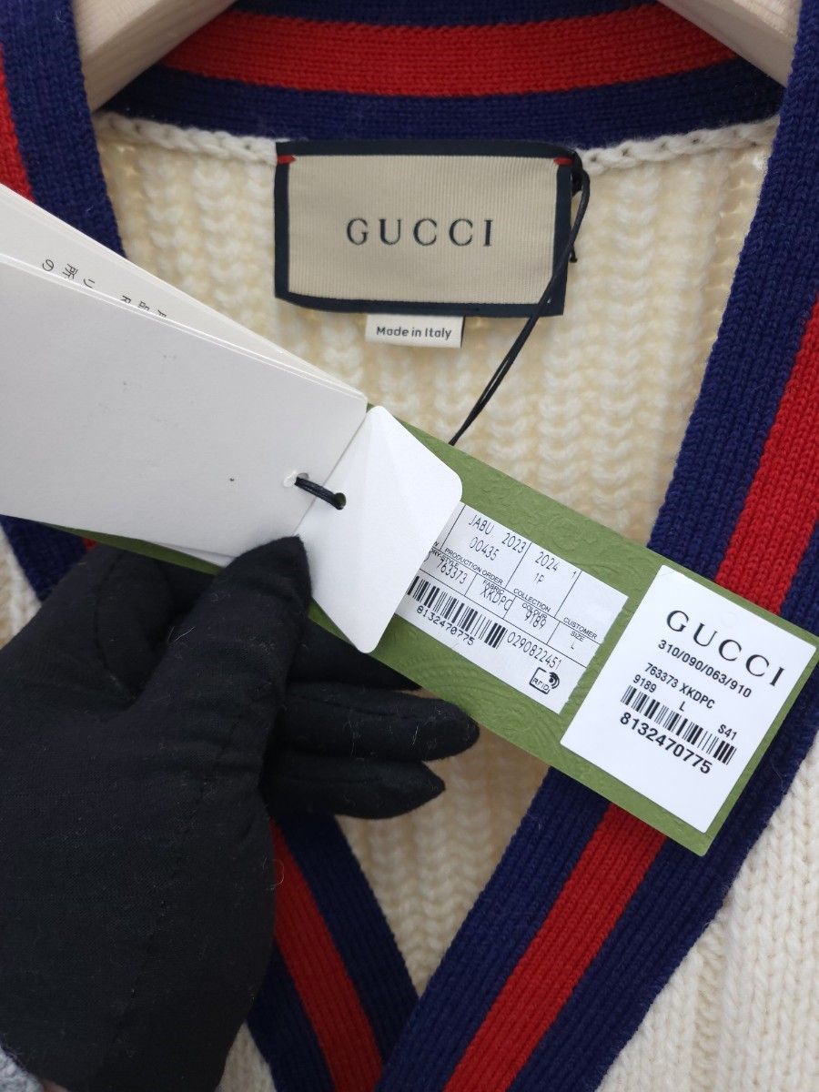 Gucci Web Cable Knit Cardigan 763373 L 127305691 | eBay