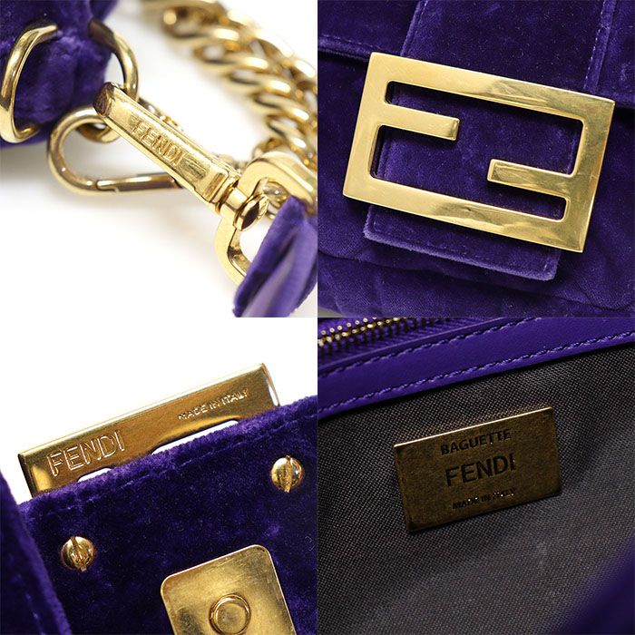 Fendi Purple Velvet FF Logo Baguette Large 2WAY 8BR771