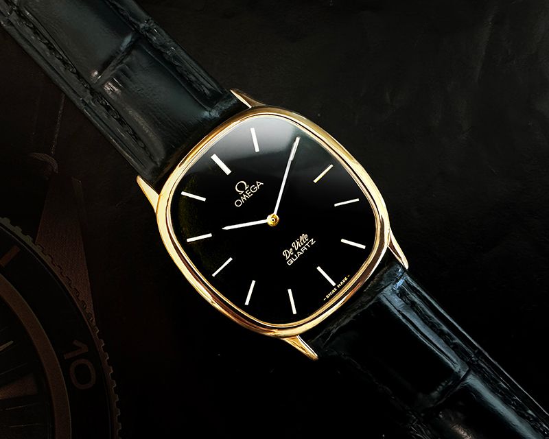 명품 OMEGA DE VILLE 엘립스 블랙판 남성  쿼츠 가죽 시계