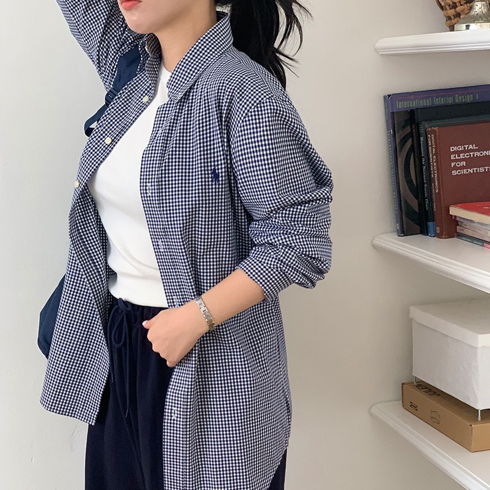 폴로 랄프로렌 스트레치 포플린 깅엄 셔츠 남녀공용 네이비