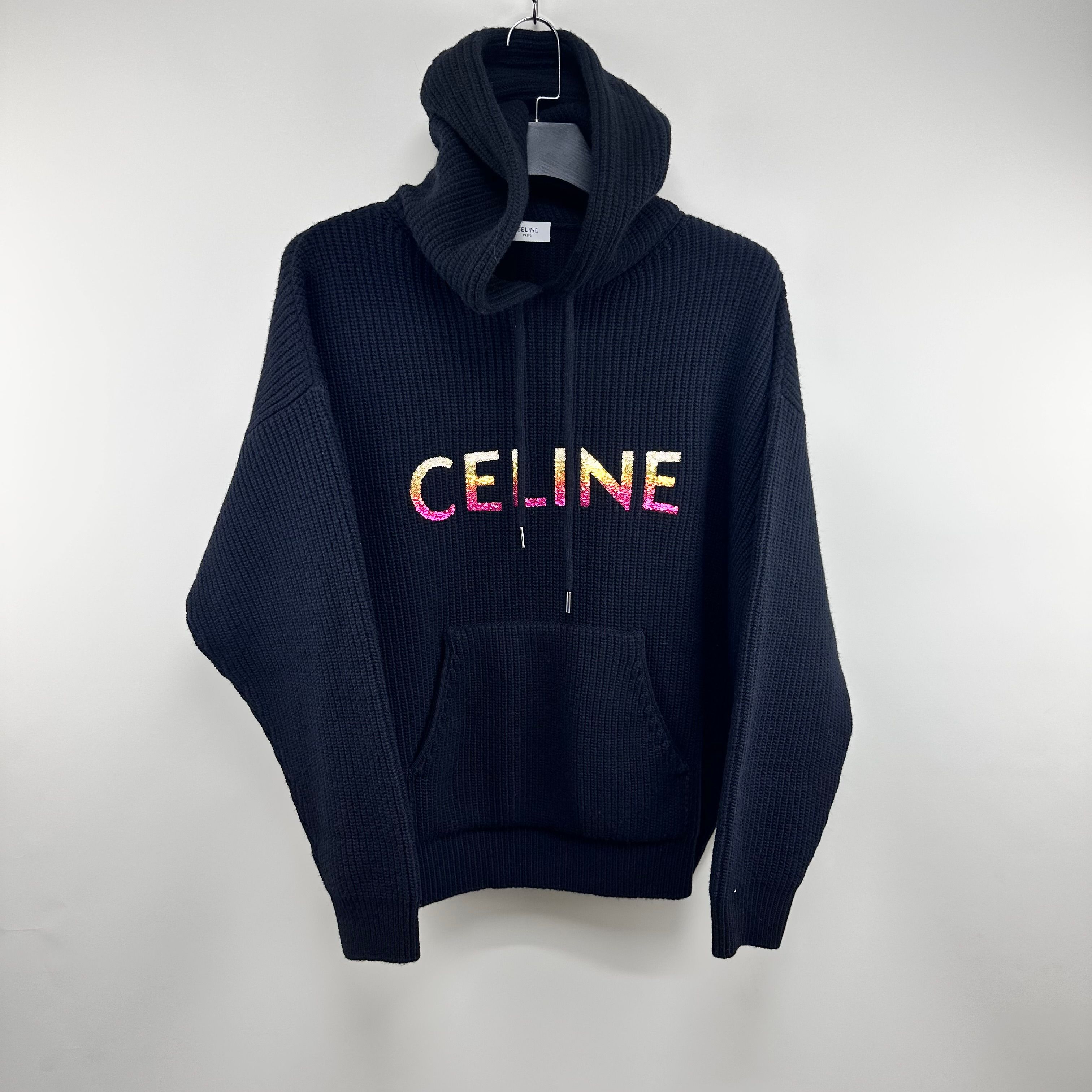 CELINE Ribbed wool sweater セリーヌ フーディ パーカー ウール Celine Ribbed Wool Oversized Knit Hoodie Sequin 132284678 | eBay