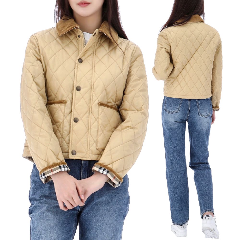 Burberry Corduroy Collar Cropped Quilted Jacket 8105098