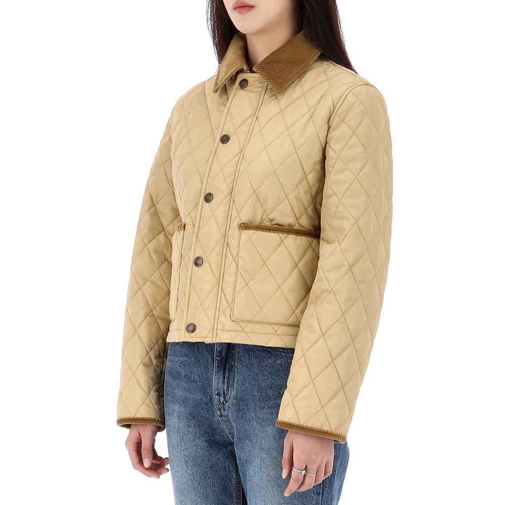 Burberry♦corduroy-collar quilted cropped jacket BURBERRY Corduroy Collar Diamond Quilted Cropped Barn Jacket