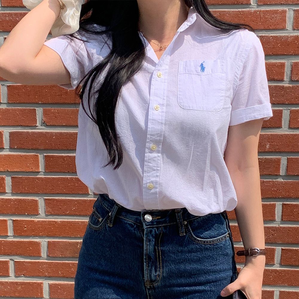폴로 랄프로렌 시어서커 반팔 셔츠 보이즈 화이트 323-902174003