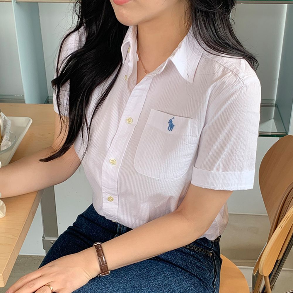 폴로 랄프로렌 시어서커 반팔 셔츠 보이즈 화이트 323-902174003