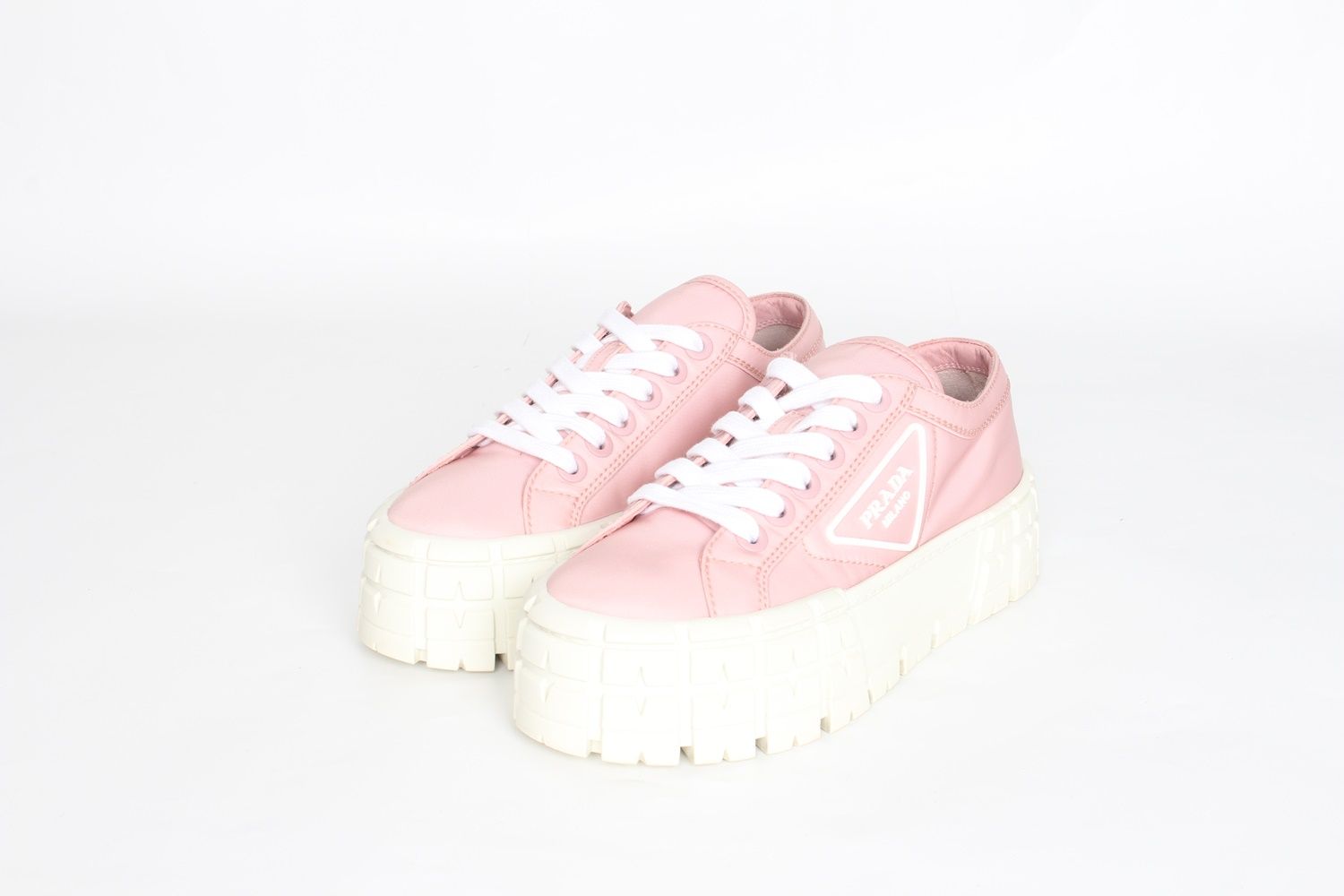 Prada Double Wheel Gabardine Re-Nylon Sneakers Pink 36